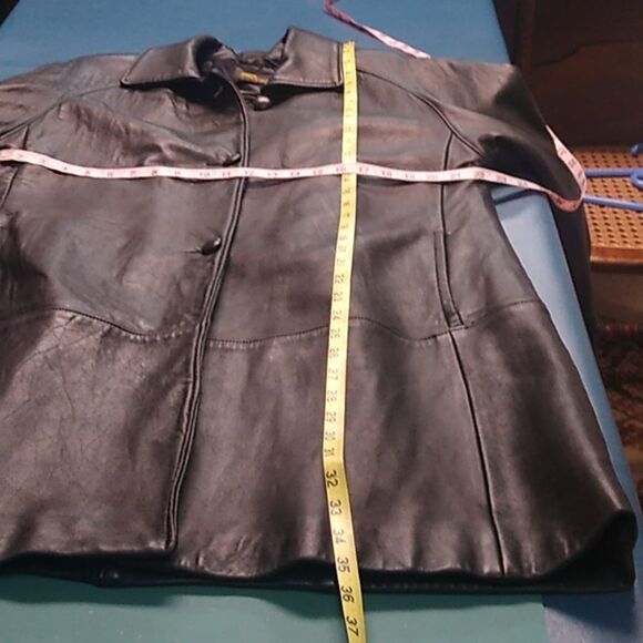 Vintage Reed Women's Black Leather Lg-XL? Swing Three Button Soft Roll cuffCoat - Picture 8 of 13